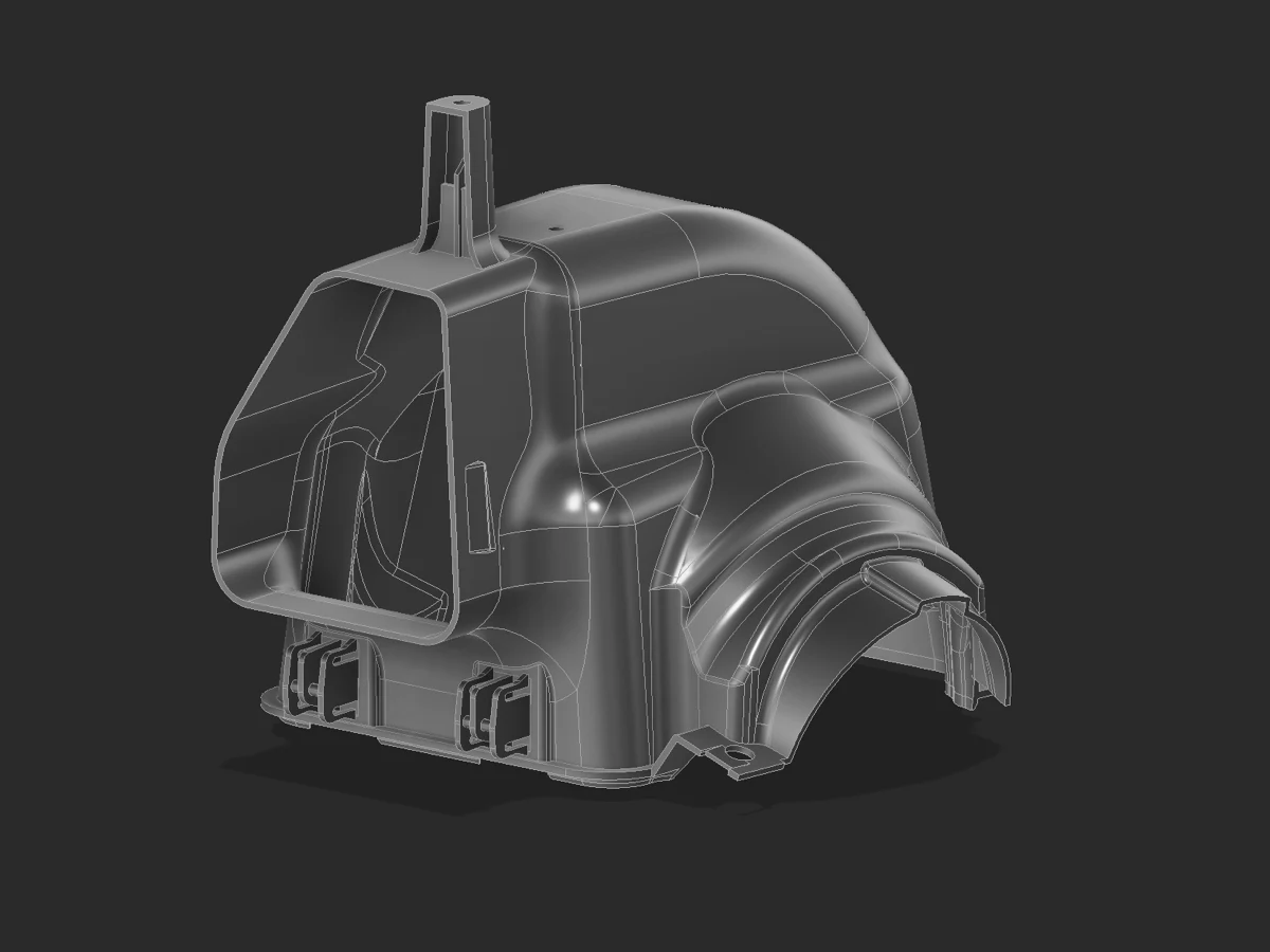 3D modelis: plastikinis gaubtas su tvirtinimo spaustukais