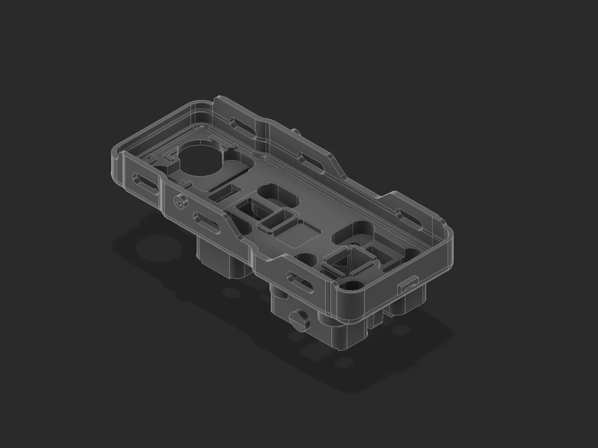 3D modelis: montavimo plokštė su išpjovomis ir tvirtinimo elementais
